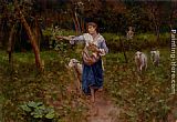 Shepherdess Canvas Paintings - A Shepherdess In A Pastoral Landscape